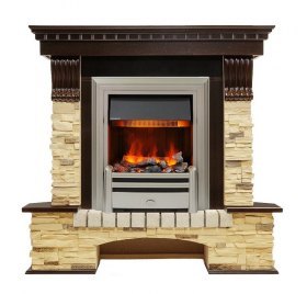 Каминокомплект Pierre Luxe угловой - Темный дуб / Сланец (Высота 1050мм) с очагом Chesford