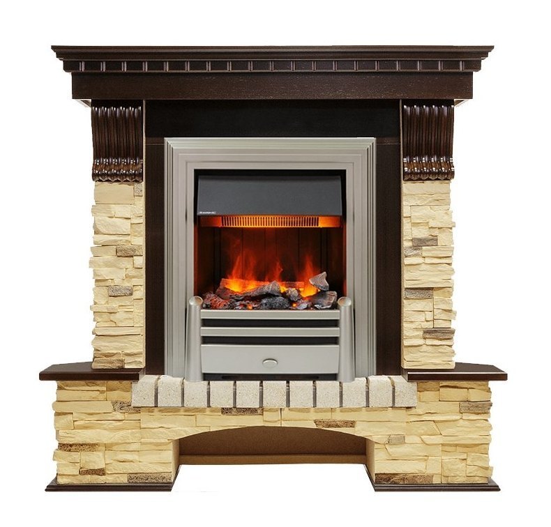 Каминокомплект Pierre Luxe угловой - Темный дуб / Сланец (Высота 1050мм) с очагом Chesford