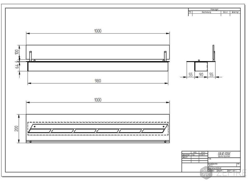 Прямоугольный контейнер ZeFire 1000 со стеклом
