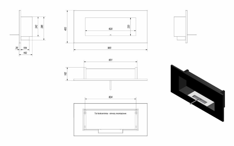 Биокамин Kratki DELTA 2 QUBE TUV (400*900)