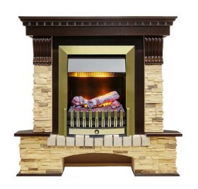 Каминокомплект Pierre Luxe угловой - Темный дуб / Сланец (Высота 1050мм) с очагом Danville Antique Brass FB2