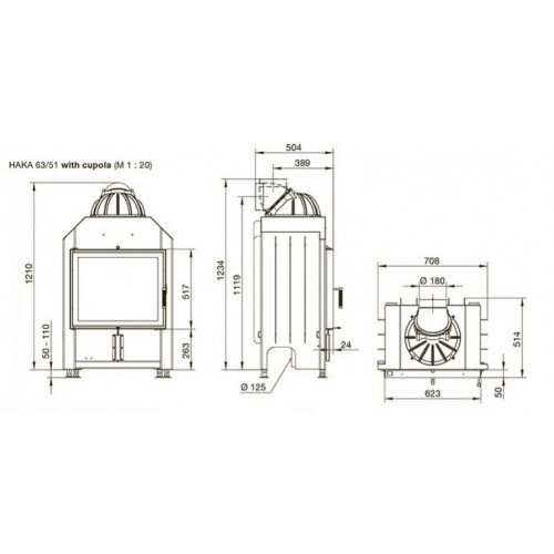 Каминная топка Hoxter Haka 63/51 Чугунный дымосборник