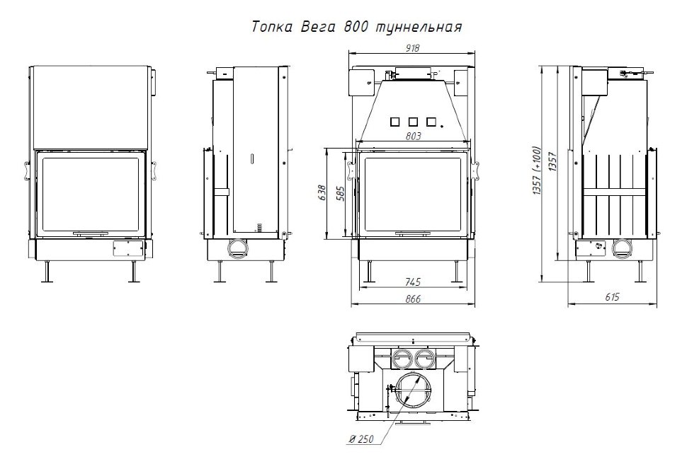 Каминная топка ЭкоКамин Вега 800 TB (туннельная)