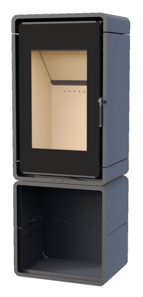 Печь-камин Астов Куб (ПК 4581) отделка металл, на дровнике