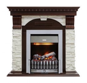 Каминокомплект Dublin - Темный дуб / Сланец белый с очагом Danville Chrome FB2