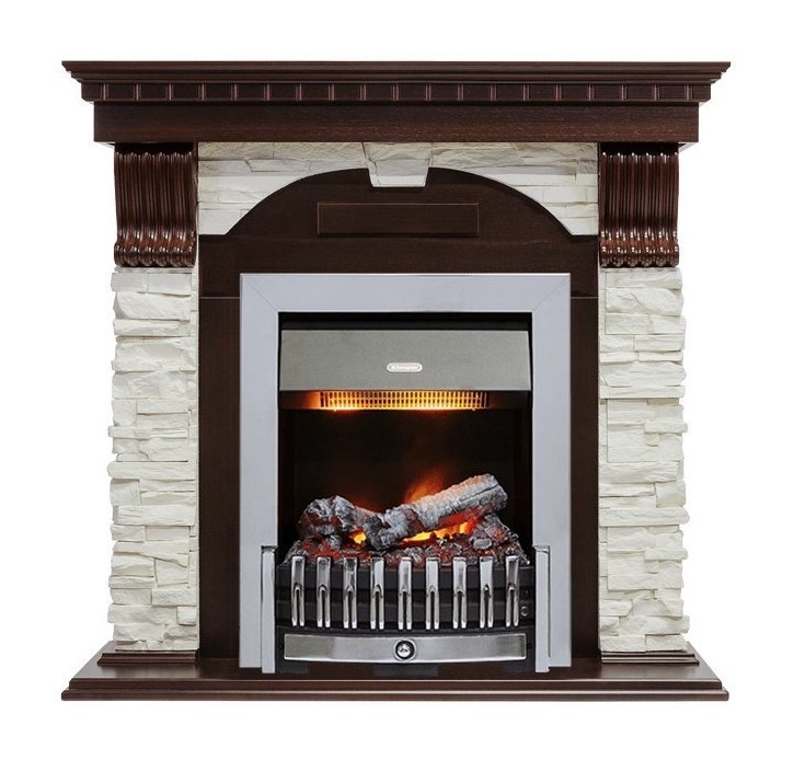 Каминокомплект Dublin - Темный дуб / Сланец белый с очагом Danville Chrome FB2