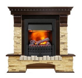 Каминокомплект Pierre Luxe угловой - Темный дуб / Сланец (Высота 1050мм) с очагом Danville Black FB2