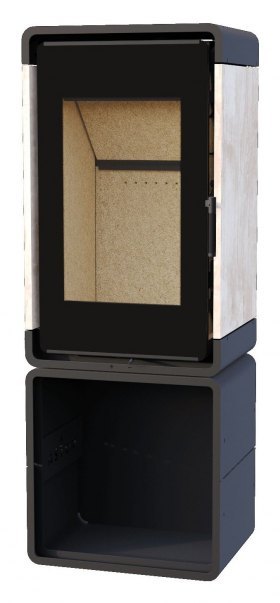 Печь-камин Астов Куб (ПК 4581) отделка камень, на дровнике