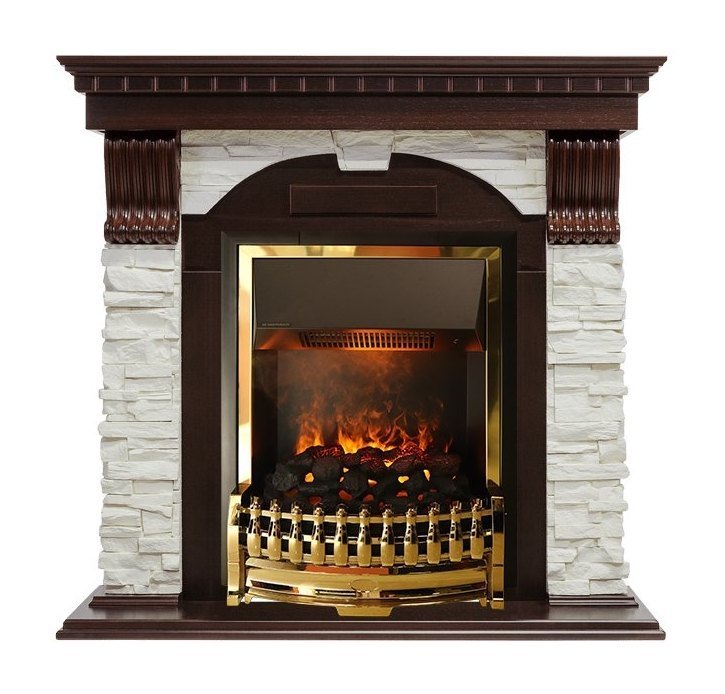 Каминокомплект Dublin - Темный дуб / Сланец белый с очагом Atherton