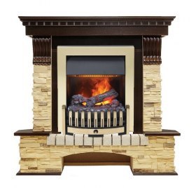 Каминокомплект Pierre Luxe угловой - Темный дуб / Сланец (Высота 1050мм) с очагом Danville Brass FB2