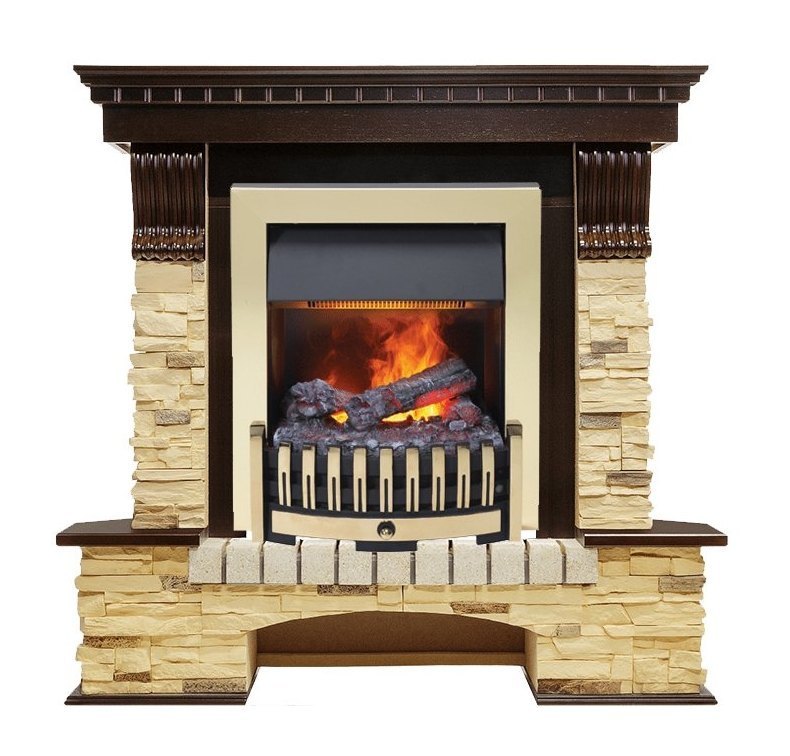 Каминокомплект Pierre Luxe угловой - Темный дуб / Сланец (Высота 1050мм) с очагом Danville Brass FB2