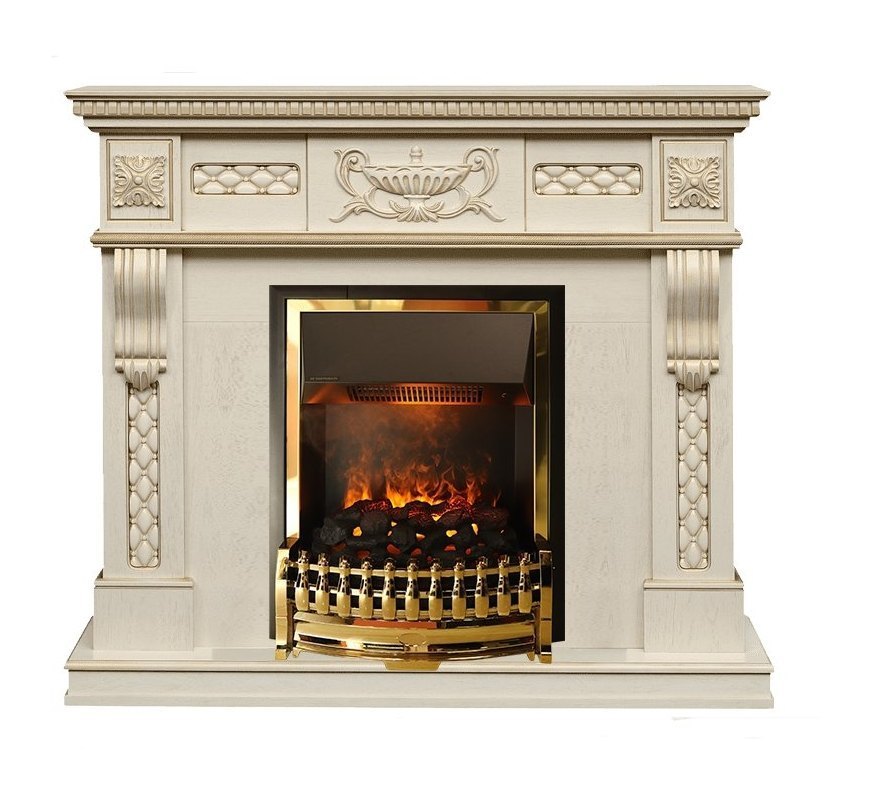 Каминокомплект Corsica - Слоновая кость с патиной (Ширина 1100) с очагом Atherton