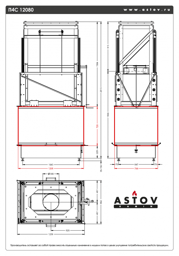 Каминная топка АСТОВ П4С 12080