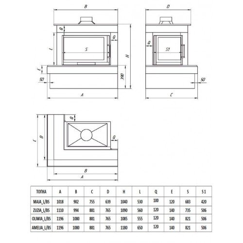 Каминная облицовка FireBird Онега Zuzia/L/BS (угловое стекло слева)