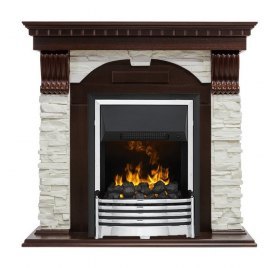 Каминокомплект Dublin - Темный дуб / Сланец белый с очагом Flagstaff