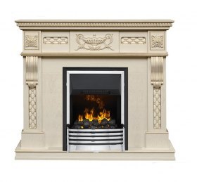 Каминокомплект Corsica - Слоновая кость с патиной (Ширина 1100) с очагом Flagstaff