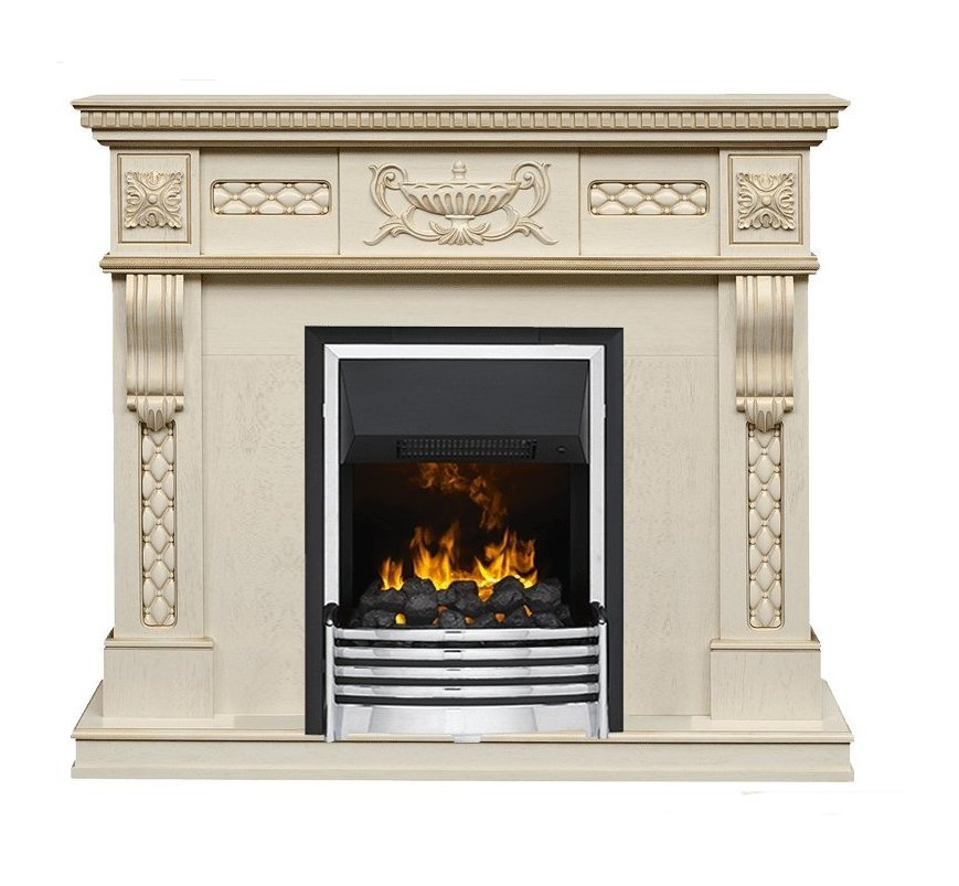 Каминокомплект Corsica - Слоновая кость с патиной (Ширина 1100) с очагом Flagstaff