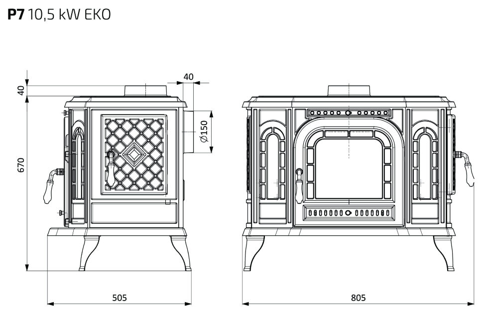 Чугунная печь камин Kaw-Met P7