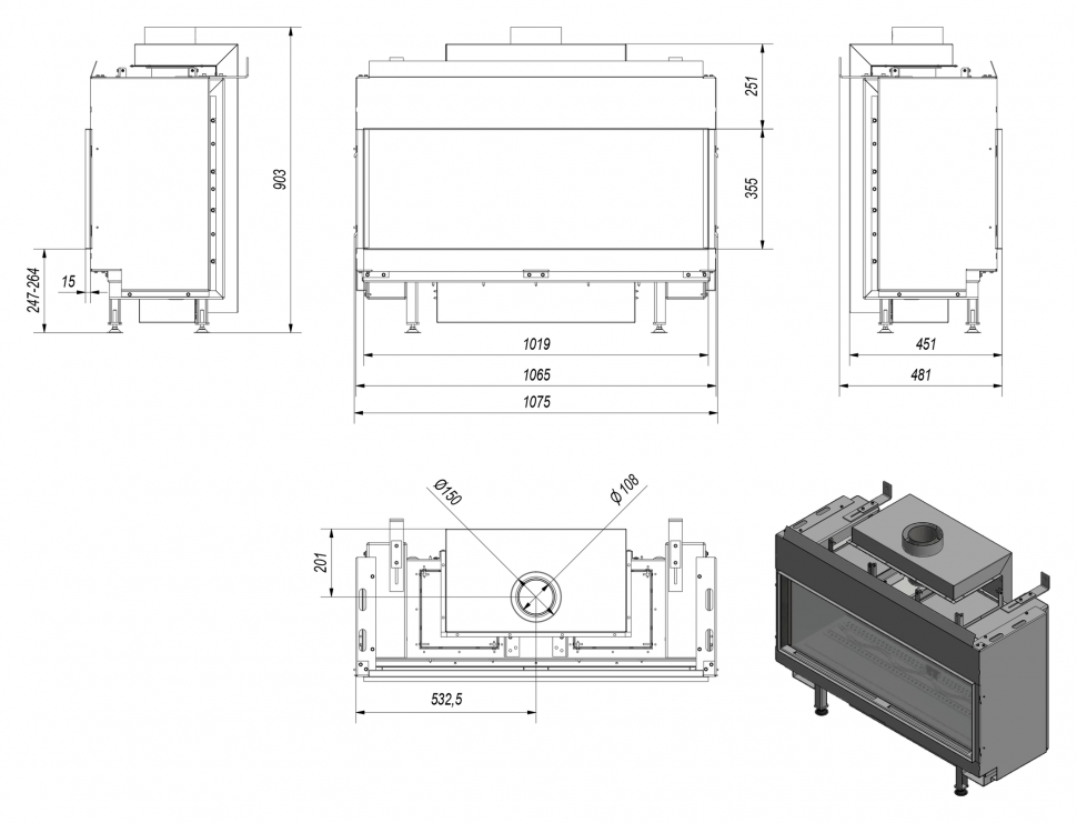 Каминная топка Kratki LEO 100/NG (магистральный газ)