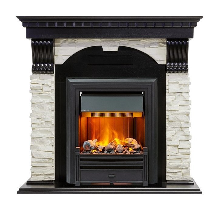 Каминокомплект Dublin - Вегне / Сланец белый с очагом Brookline Black
