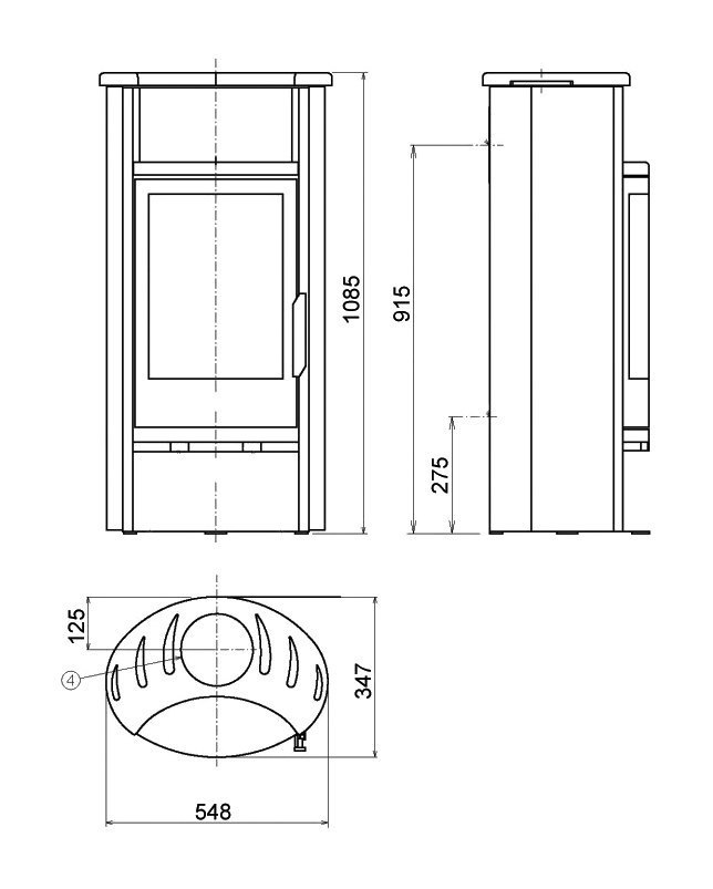Печь-камин ABX Pori 5 (серая сталь тальк(округлый) с верхней плитой)