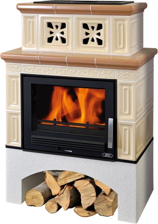 Кафельная печь-камин ABX Valencie (Белый цоколь, вставка Стальная)