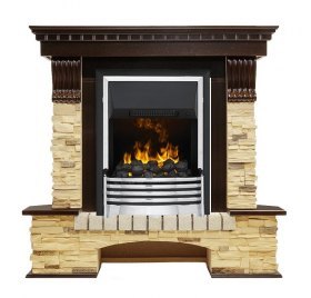 Каминокомплект Pierre Luxe угловой - Темный дуб / Сланец (Высота 1050мм) с очагом Flagstaff