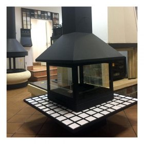 Камин VULCANO CENTRAL, со стеклом, полка - керамика белая, чёрный (Traforart)