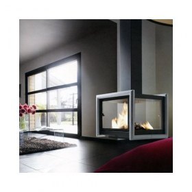 Камин OPTIO CENTRAL BLACK, с асимметричной серебряной рамкой, h-7.3m (Don-Bar)