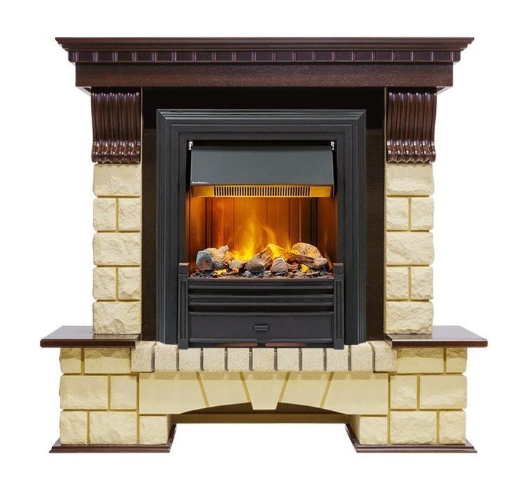 Каминокомплект Pierre Luxe - Темный дуб / Шампань (Высота 1050мм) с очагом Brookline Black