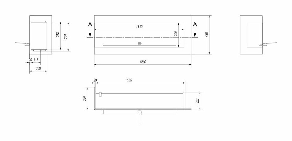 Биокамин Kratki DELTA L/1200 TUV