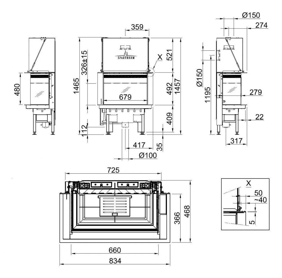Каминная топка Spartherm Lean 3RL-70h