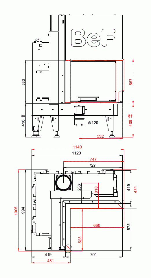 Каминная топка BeF Flat V 8 L