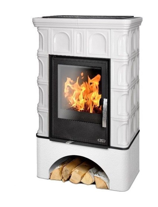 Кафельная печь-камин ABX Britania K Перламутр (прямой цоколь, вставка Комбо)