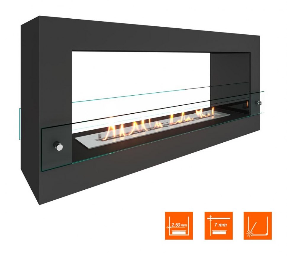 Биокамин SteelHeat FRAME ONE 1000 черный (Стекло + Стемалит)