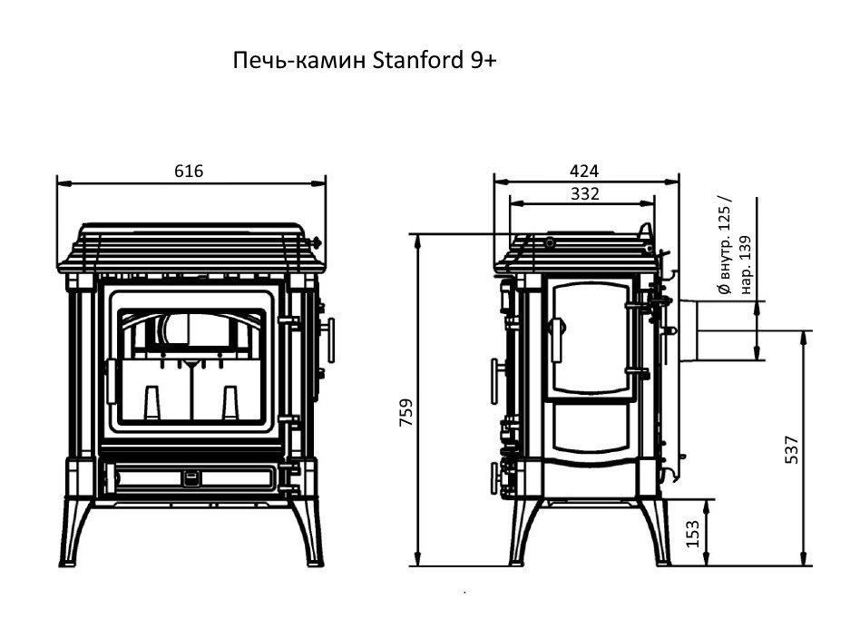 Чугунная печь камин Nestor Martin Стэнфорд 9+ / Stanford 9+