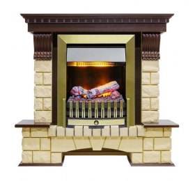 Каминокомплект Pierre Luxe - Темный дуб / Шампань (Высота 1050мм) с очагом Danville Antique Brass FB2