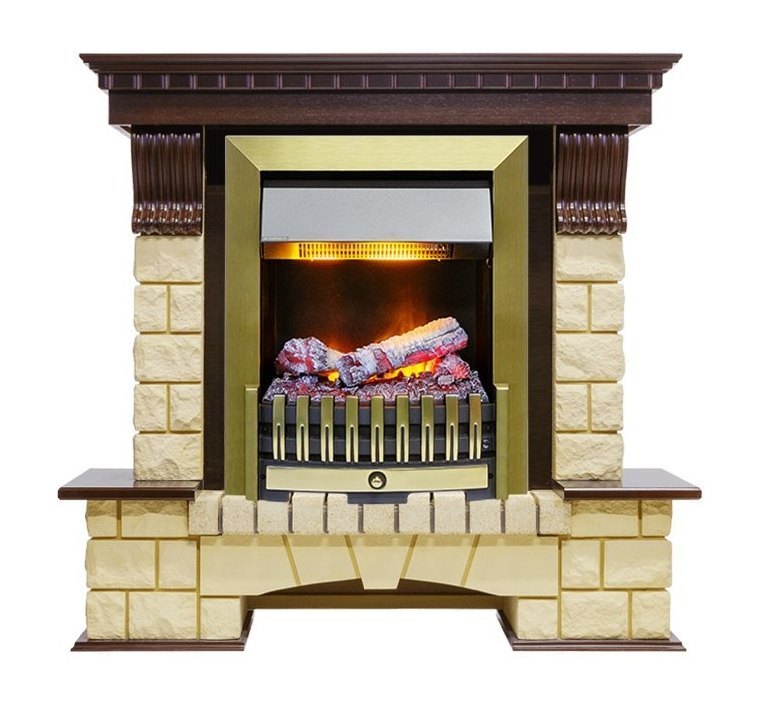 Каминокомплект Pierre Luxe - Темный дуб / Шампань (Высота 1050мм) с очагом Danville Antique Brass FB2