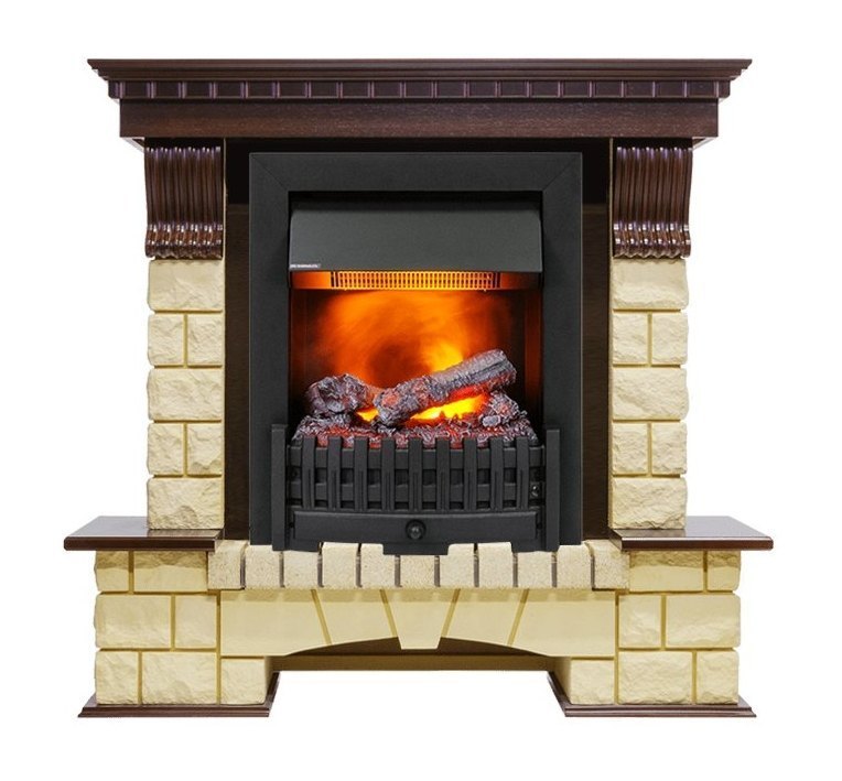 Каминокомплект Pierre Luxe - Темный дуб / Шампань (Высота 1050мм) с очагом Danville Black FB2