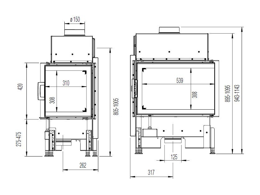 Каминная топка Austroflamm 63x40x42 K R, стекло справа