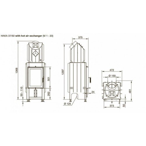 Каминная топка Hoxter Haka 37/50 Стальной теплообменник 45°