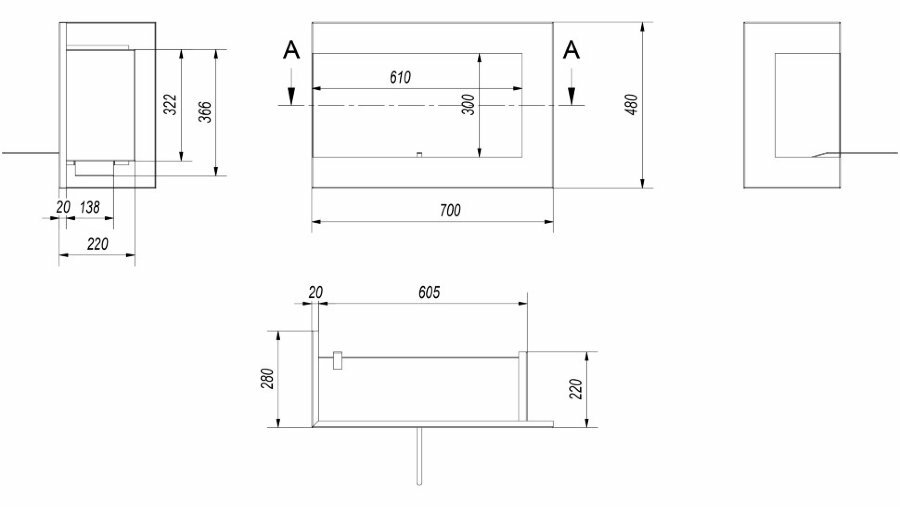 Биокамин Kratki DELTA L/700 TUV