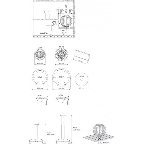 Электрическая печь для сауны Harvia Globe GL70 (под выносной пульт)