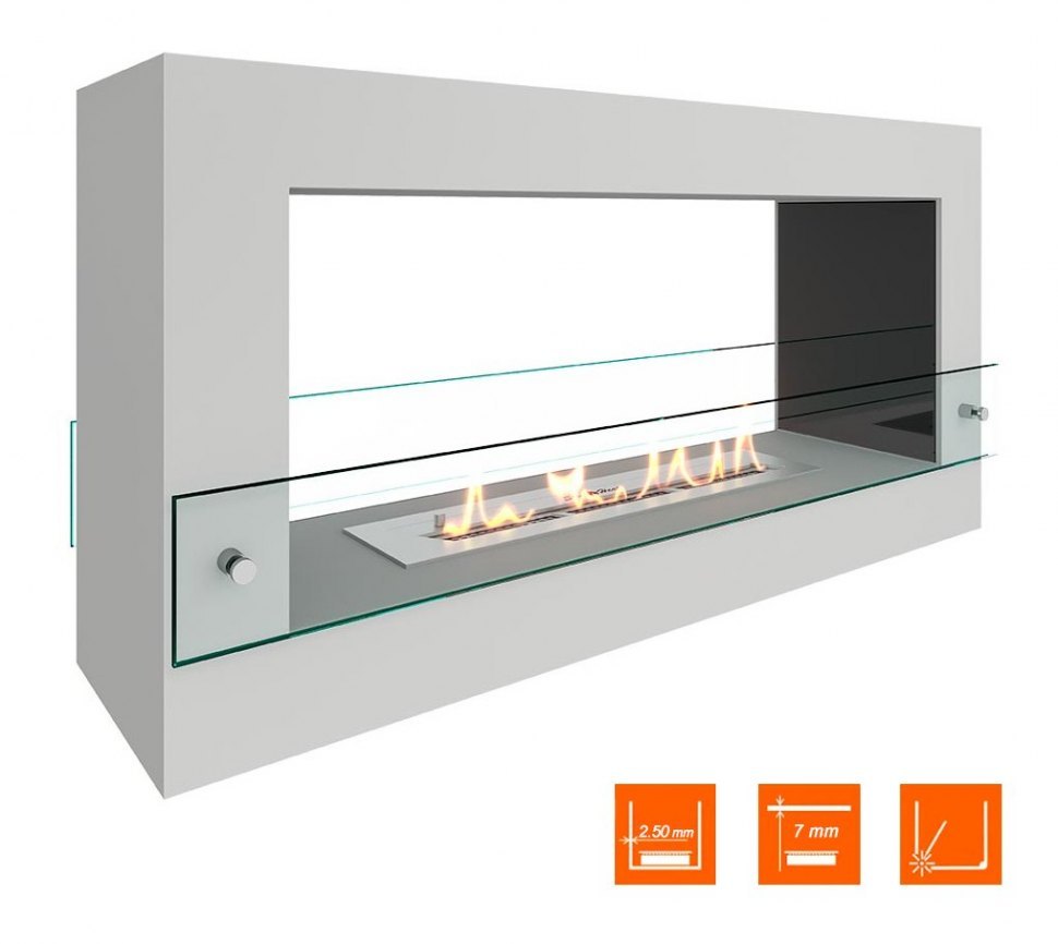 Биокамин SteelHeat FRAME ONE 900 белый (Стекло + Стемалит)
