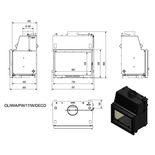 Каминная топка Kratki Oliwia PW/17/W/DECO