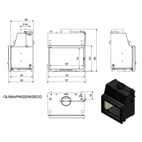 Каминная топка Kratki Oliwia PW/22/W/DECO