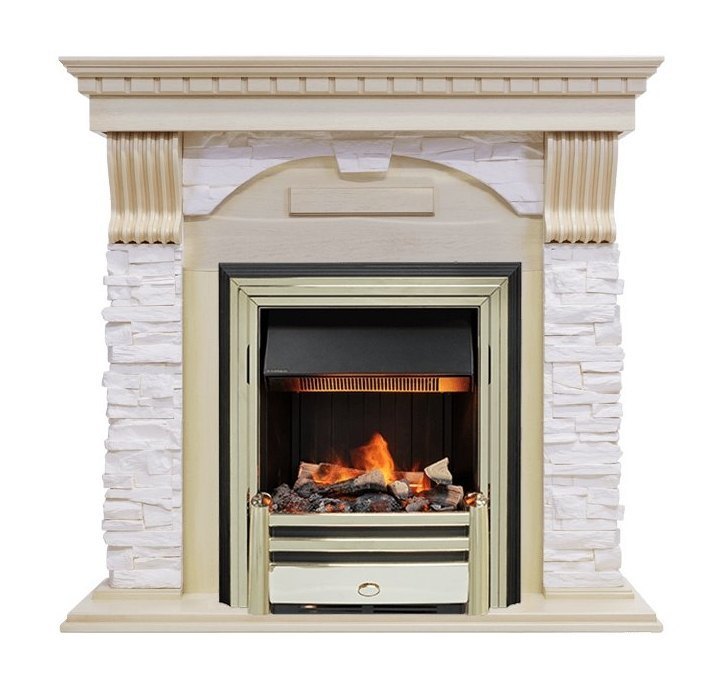 Каминокомплект Dublin - Слоновая кость с патиной / Сланец крем с очагом Cavendish