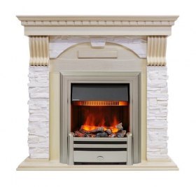 Каминокомплект Dublin - Слоновая кость с патиной / Сланец крем с очагом Chesford