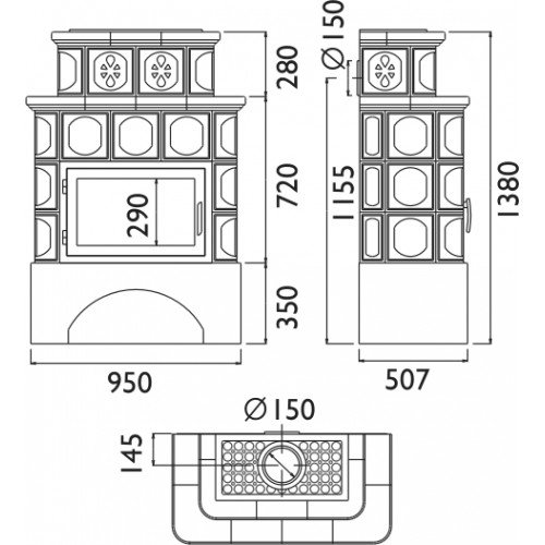 Кафельная печь-камин ABX Karelie (белый цоколь) (с водным контуром 10 кВт)