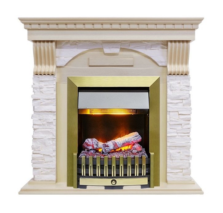 Каминокомплект Dublin - Слоновая кость с патиной / Сланец крем с очагом Danville Antique Brass FB2
